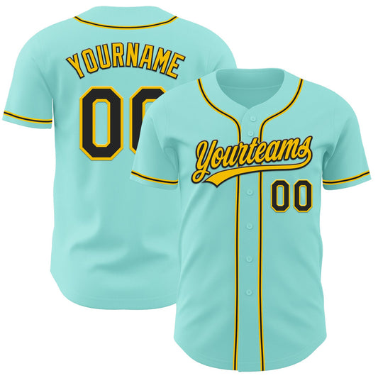 Custom Ice Blue Black-Yellow Authentic Baseball Jersey - Sky-Custom