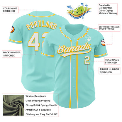 Custom Ice Blue White-Yellow Authentic Baseball Jersey - Sky-Custom