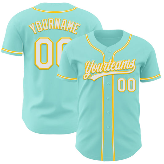 Custom Ice Blue White-Yellow Authentic Baseball Jersey - Sky-Custom