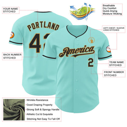 Custom Ice Blue Black-Old Gold Authentic Baseball Jersey - Sky-Custom