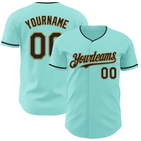 Custom Ice Blue Black-Old Gold Authentic Baseball Jersey - Sky-Custom