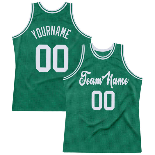 Custom Kelly Green White Authentic Throwback Basketball Jersey - Sky-Custom