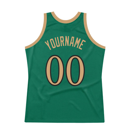 Custom Kelly Green Old Gold-Black Authentic Throwback Basketball Jersey - Sky-Custom