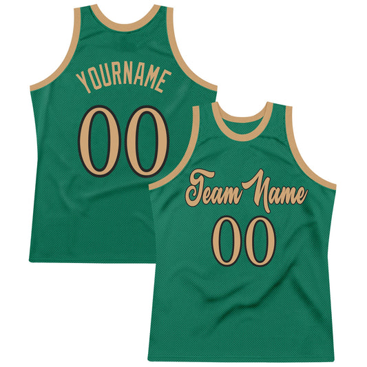 Custom Kelly Green Old Gold-Black Authentic Throwback Basketball Jersey - Sky-Custom