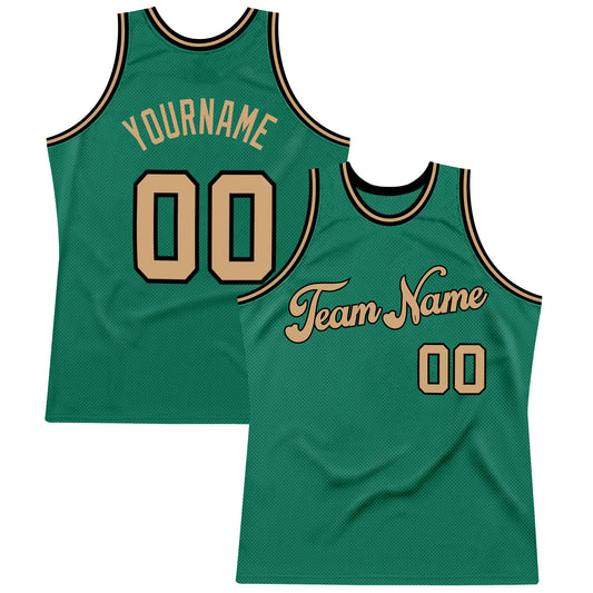 Custom Kelly Green Old Gold-Black Authentic Throwback Basketball Jersey - Sky-Custom