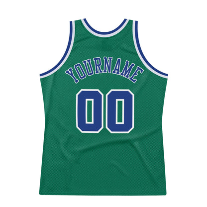 Custom Kelly Green Royal-White Authentic Throwback Basketball Jersey - Sky-Custom