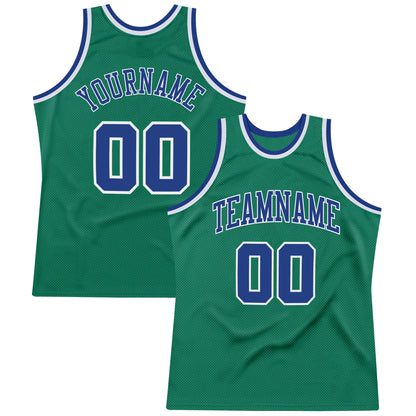 Custom Kelly Green Royal-White Authentic Throwback Basketball Jersey - Sky-Custom