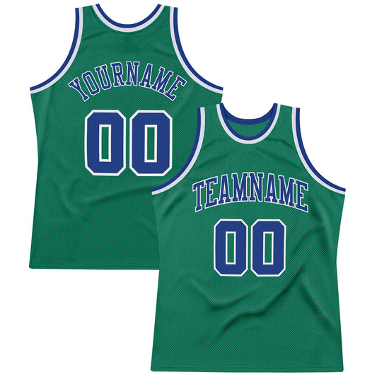 Custom Kelly Green Royal-White Authentic Throwback Basketball Jersey - Sky-Custom