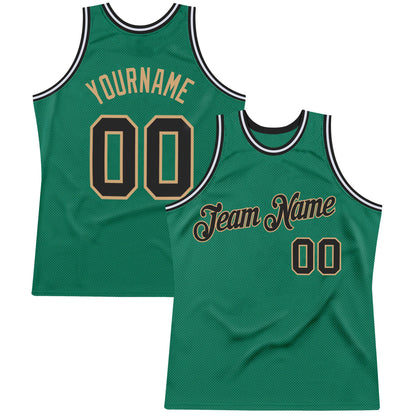 Custom Kelly Green Black-Old Gold Authentic Throwback Basketball Jersey - Sky-Custom