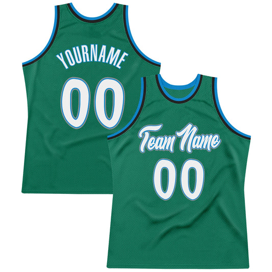 Custom Kelly Green White-Blue Authentic Throwback Basketball Jersey - Sky-Custom