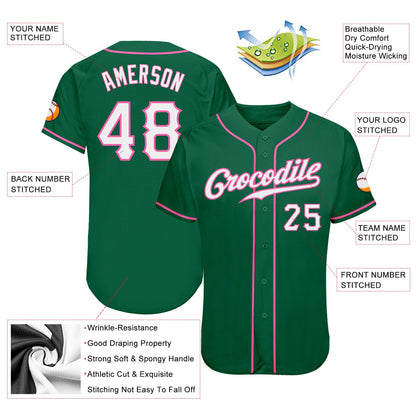 Custom Kelly Green White-Pink Authentic Baseball Jersey - Sky-Custom