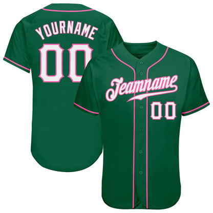 Custom Kelly Green White-Pink Authentic Baseball Jersey - Sky-Custom