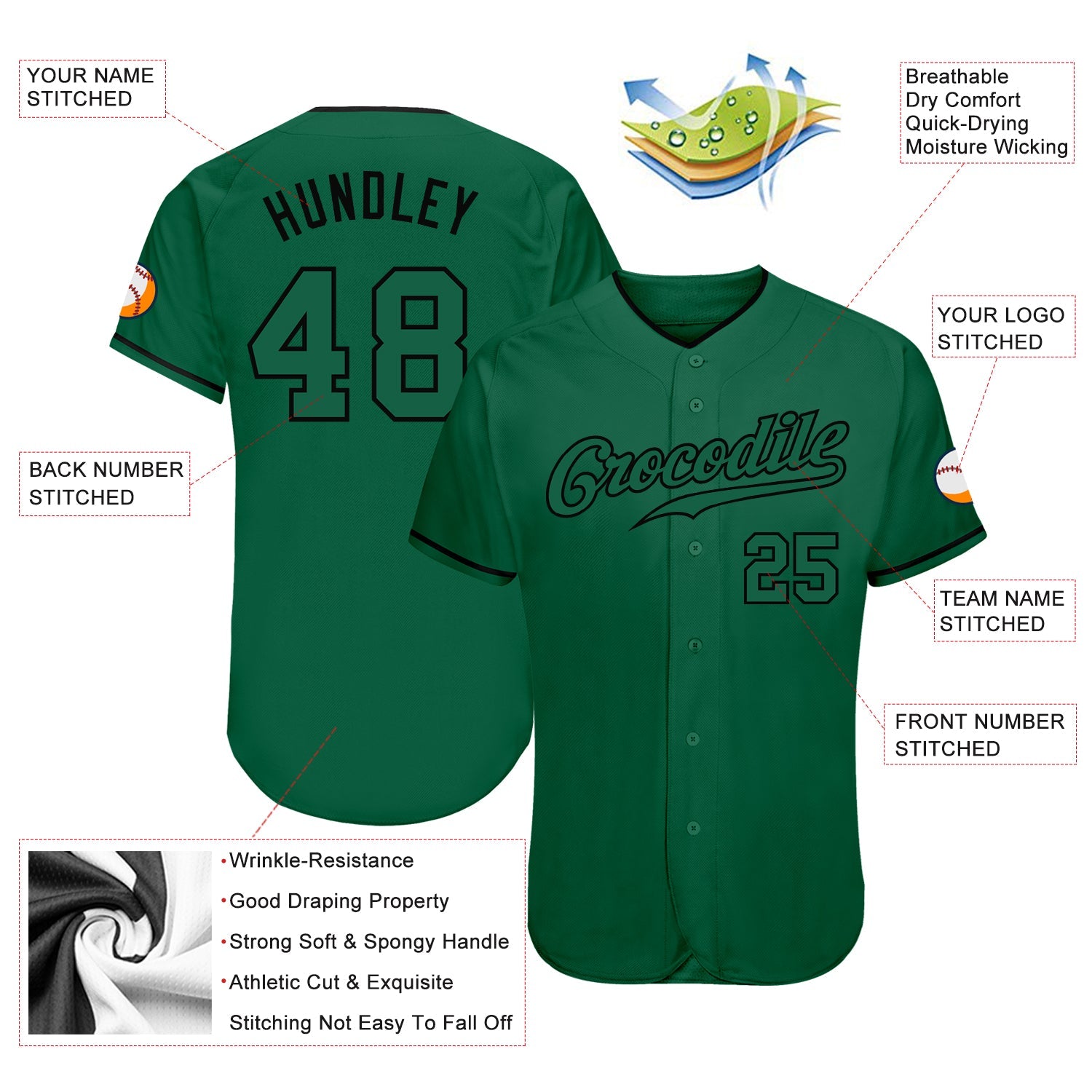 Custom Kelly Green Kelly Green-Black Authentic Baseball Jersey - Sky-Custom