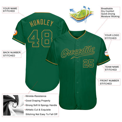 Custom Kelly Green Kelly Green-Old Gold Authentic Baseball Jersey - Sky-Custom