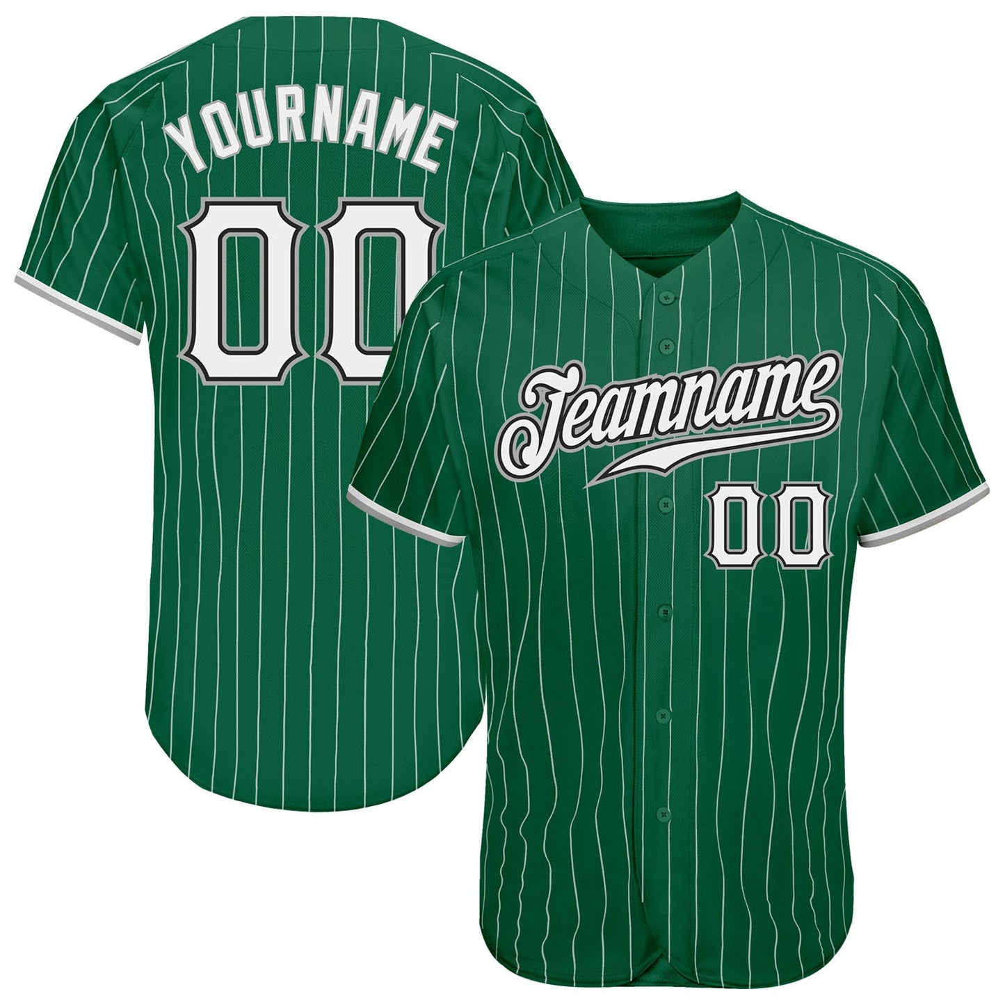 Custom Kelly Green White Pinstripe White-Gray Authentic Baseball Jersey - Sky-Custom