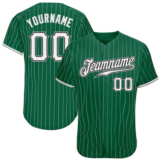 Custom Kelly Green White Pinstripe White-Gray Authentic Baseball Jersey - Sky-Custom
