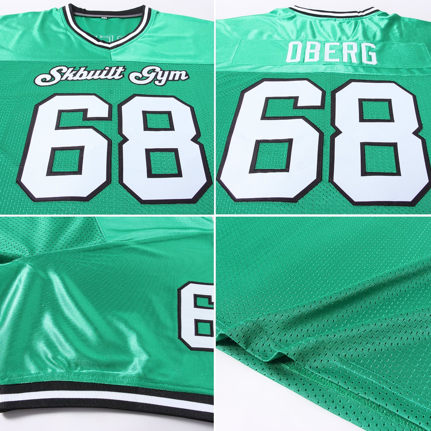 Custom Grass Green White-Black Mesh Authentic Throwback Football Jersey - Sky-Custom