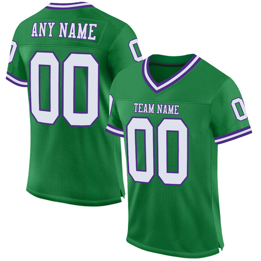 Custom Grass Green White-Purple Mesh Authentic Throwback Football Jersey - Sky-Custom