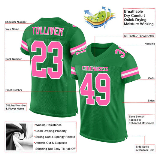 Custom Grass Green Pink-White Mesh Authentic Football Jersey - Sky-Custom