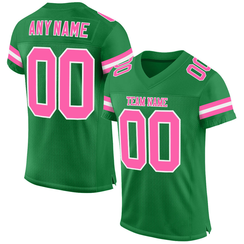 Custom Grass Green Pink-White Mesh Authentic Football Jersey - Sky-Custom