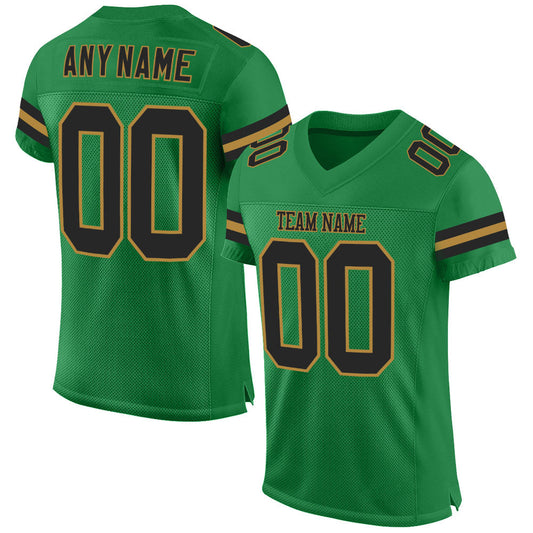 Custom Grass Green Black-Old Gold Mesh Authentic Football Jersey - Sky-Custom
