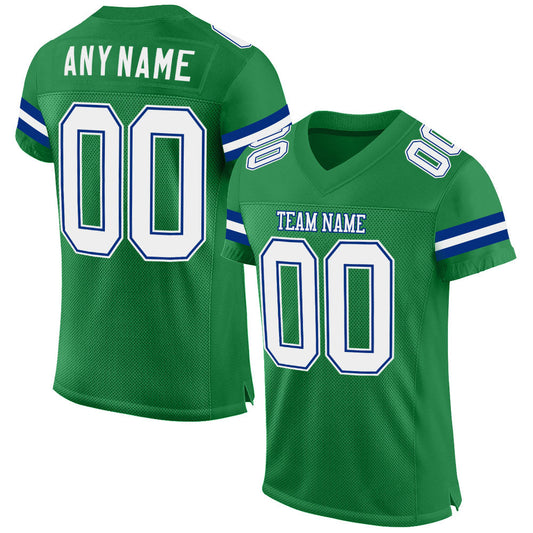 Custom Grass Green White-Royal Mesh Authentic Football Jersey - Sky-Custom