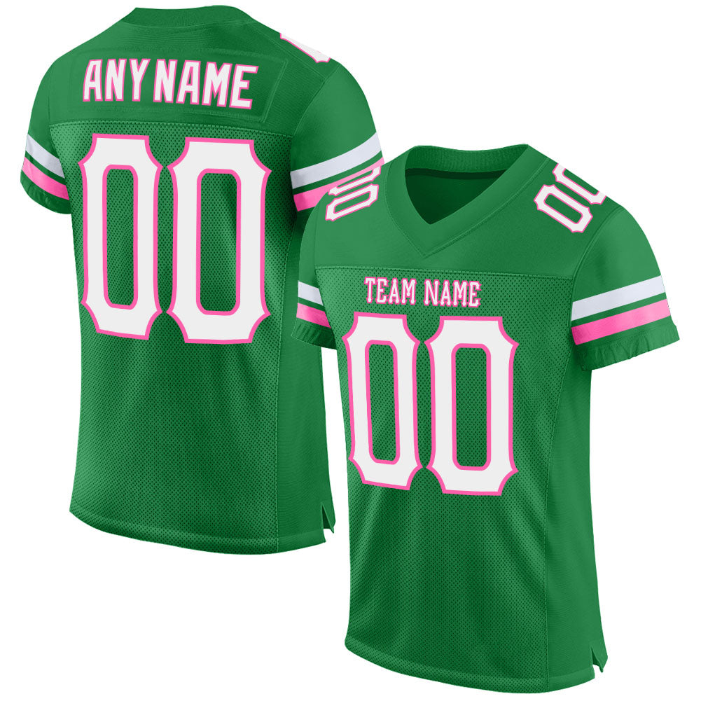 Custom Grass Green White-Pink Mesh Authentic Football Jersey - Sky-Custom