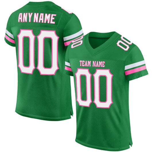 Custom Grass Green White-Pink Mesh Authentic Football Jersey - Sky-Custom