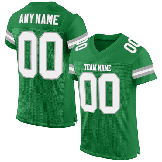 Custom Grass Green White-Gray Mesh Authentic Football Jersey - Sky-Custom