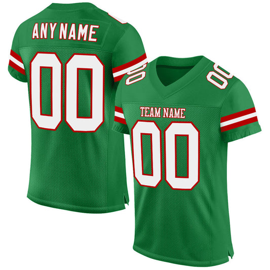 Custom Grass Green White-Red Mesh Authentic Football Jersey - Sky-Custom