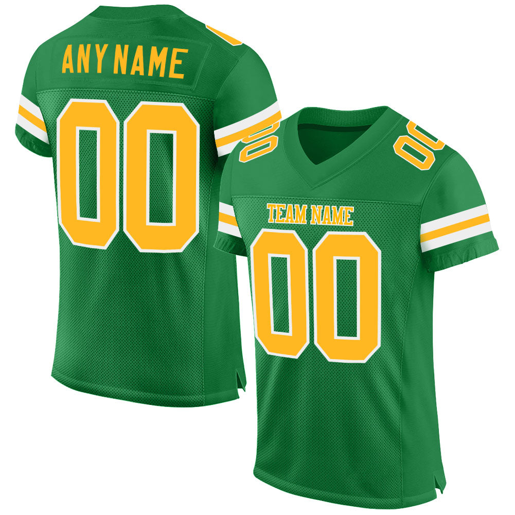 Custom Grass Green Gold-White Mesh Authentic Football Jersey - Sky-Custom