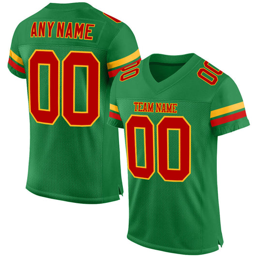 Custom Grass Green Red-Gold Mesh Authentic Football Jersey - Sky-Custom