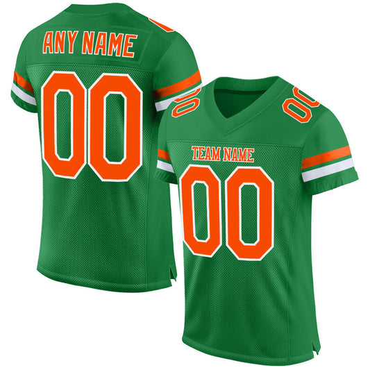 Custom Grass Green Orange-White Mesh Authentic Football Jersey - Sky-Custom