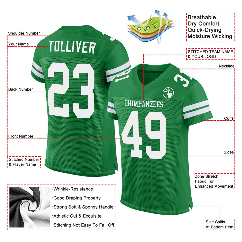 Custom Grass Green White Mesh Authentic Football Jersey - Sky-Custom