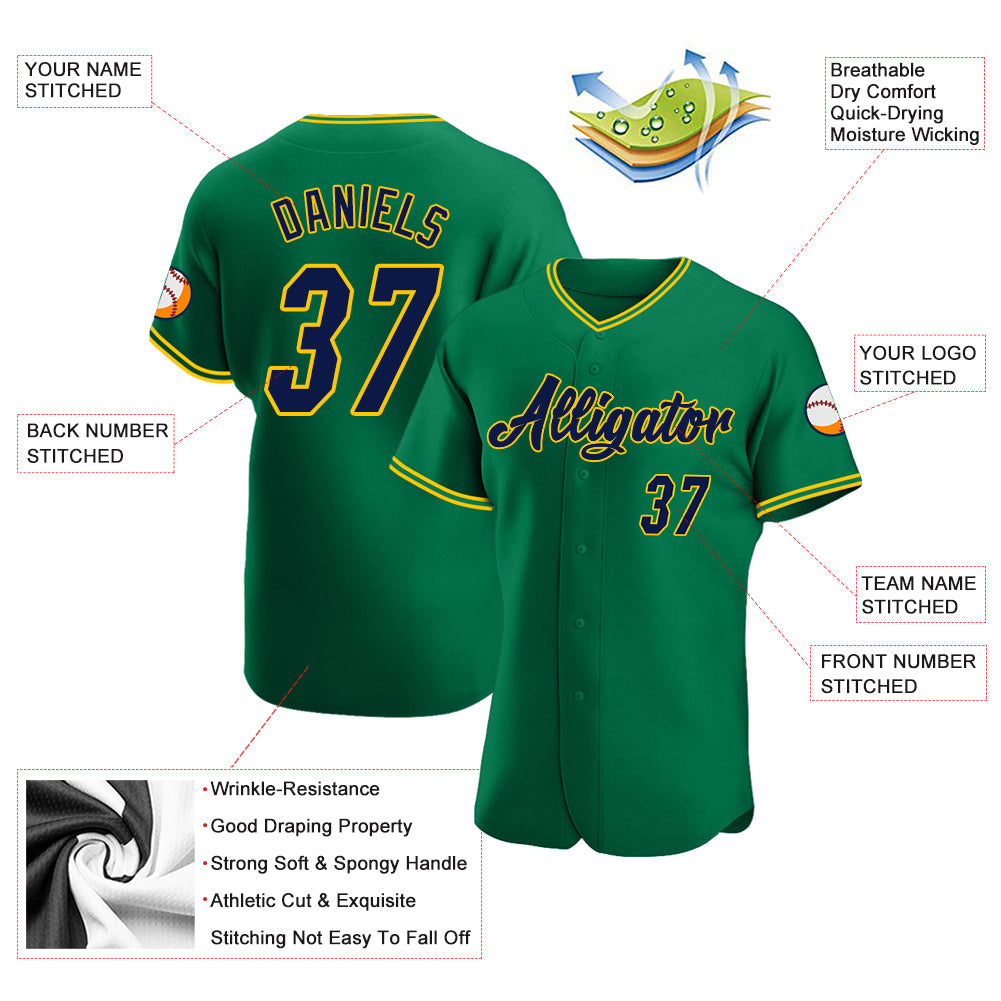 Custom Kelly Green Navy-Gold Authentic Baseball Jersey - Sky-Custom