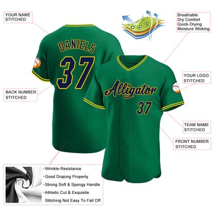 Custom Kelly Green Navy-Gold Authentic Baseball Jersey - Sky-Custom