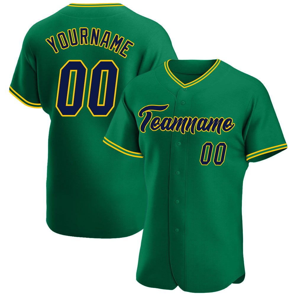 Custom Kelly Green Navy-Gold Authentic Baseball Jersey - Sky-Custom