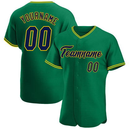 Custom Kelly Green Navy-Gold Authentic Baseball Jersey - Sky-Custom