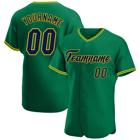 Custom Kelly Green Navy-Gold Authentic Baseball Jersey - Sky-Custom