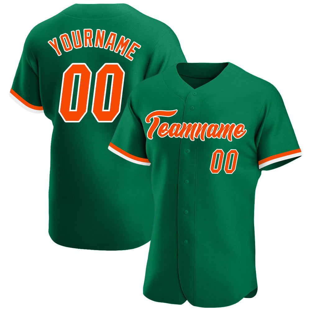 Custom Kelly Green Orange-White Authentic Baseball Jersey - Sky-Custom