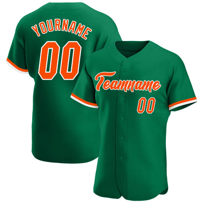 Custom Kelly Green Orange-White Authentic Baseball Jersey - Sky-Custom