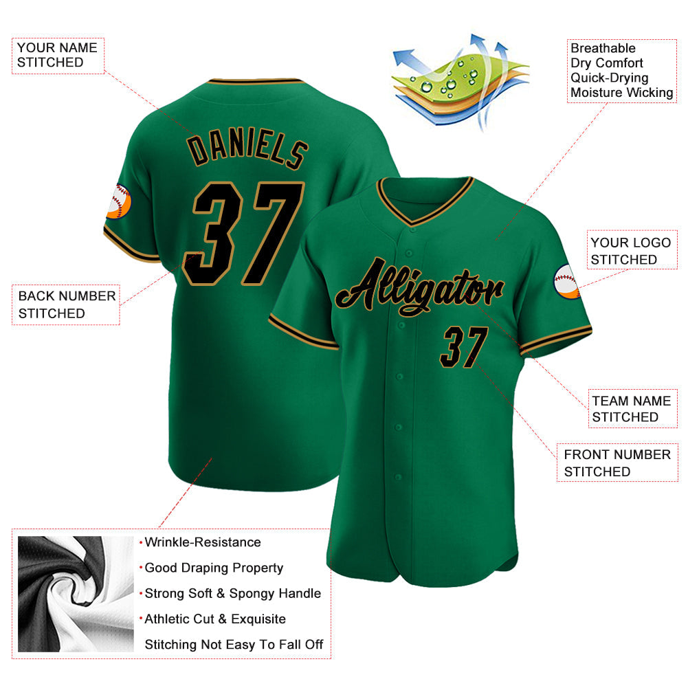 Custom Kelly Green Black-Old Gold Authentic Baseball Jersey - Sky-Custom