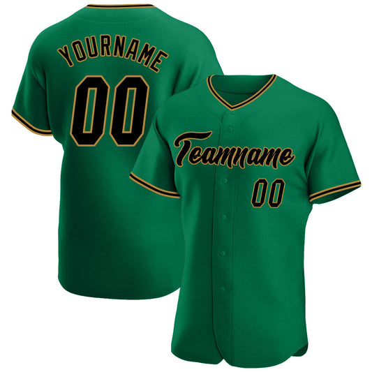Custom Kelly Green Black-Old Gold Authentic Baseball Jersey - Sky-Custom