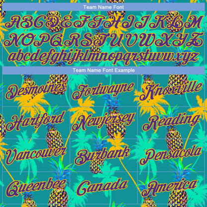 Custom Kelly Green Purple-Gold 3D Pattern Hawaii Palm Trees Pineapples Authentic Basketball Jersey - Sky-Custom