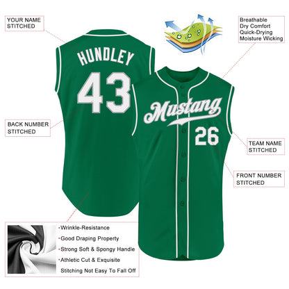Custom Kelly Green White-Gray Authentic Sleeveless St. Patrick's Day Baseball Jersey - Sky-Custom