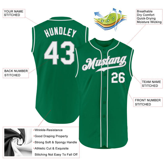Custom Kelly Green White-Gray Authentic Sleeveless St. Patrick's Day Baseball Jersey - Sky-Custom