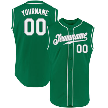 Custom Kelly Green White-Gray Authentic Sleeveless St. Patrick's Day Baseball Jersey - Sky-Custom