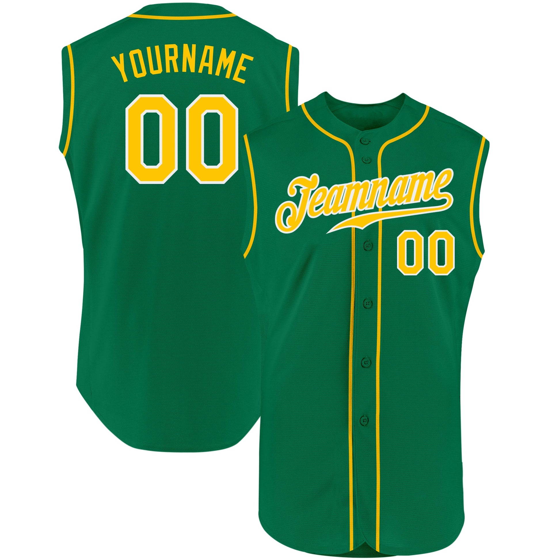 Custom Kelly Green Gold-White Authentic Sleeveless Baseball Jersey - Sky-Custom