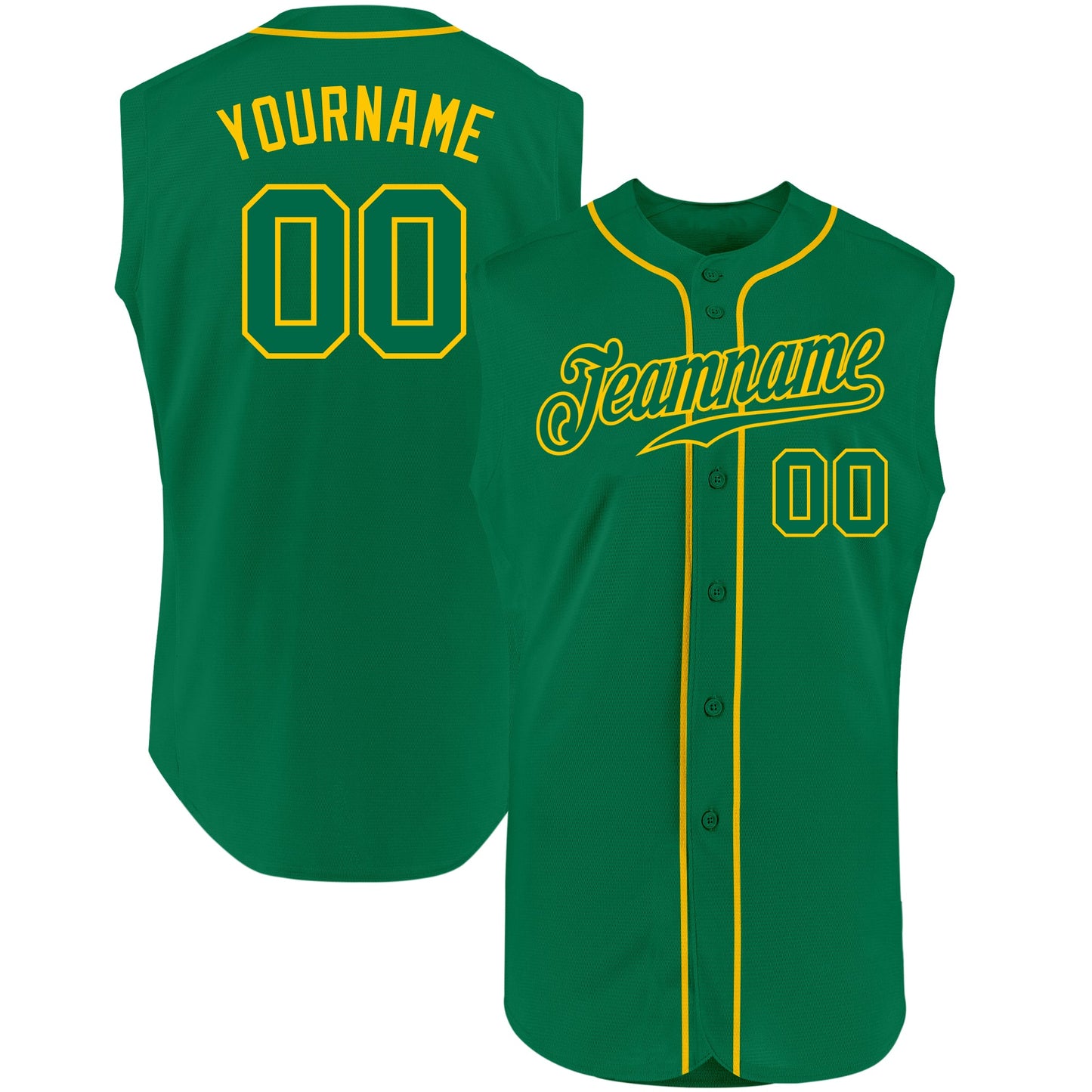 Custom Kelly Green Kelly Green-Gold Authentic Sleeveless Baseball Jersey - Sky-Custom