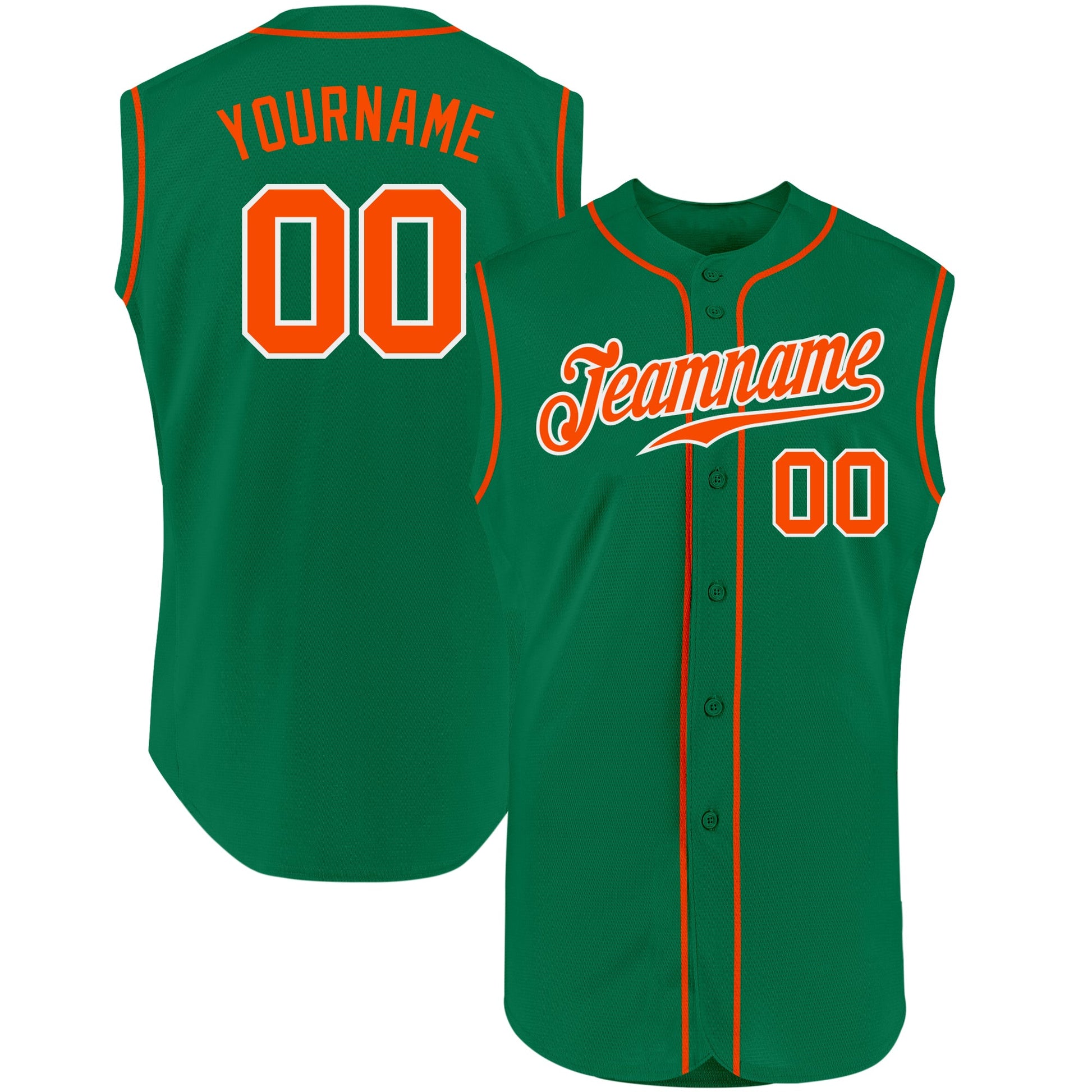 Custom Kelly Green Orange-White Authentic Sleeveless Baseball Jersey - Sky-Custom